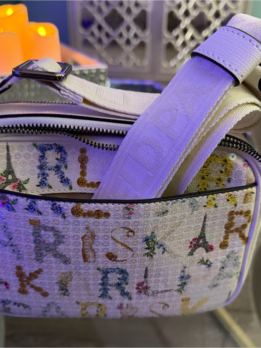 Karl Lagerfeld White Floral Lettering Crossbody Bag - Picture 2 of 3
